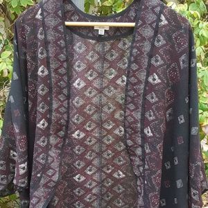 Ecote Black Maroon Tribal Kimono Sheer Shawl